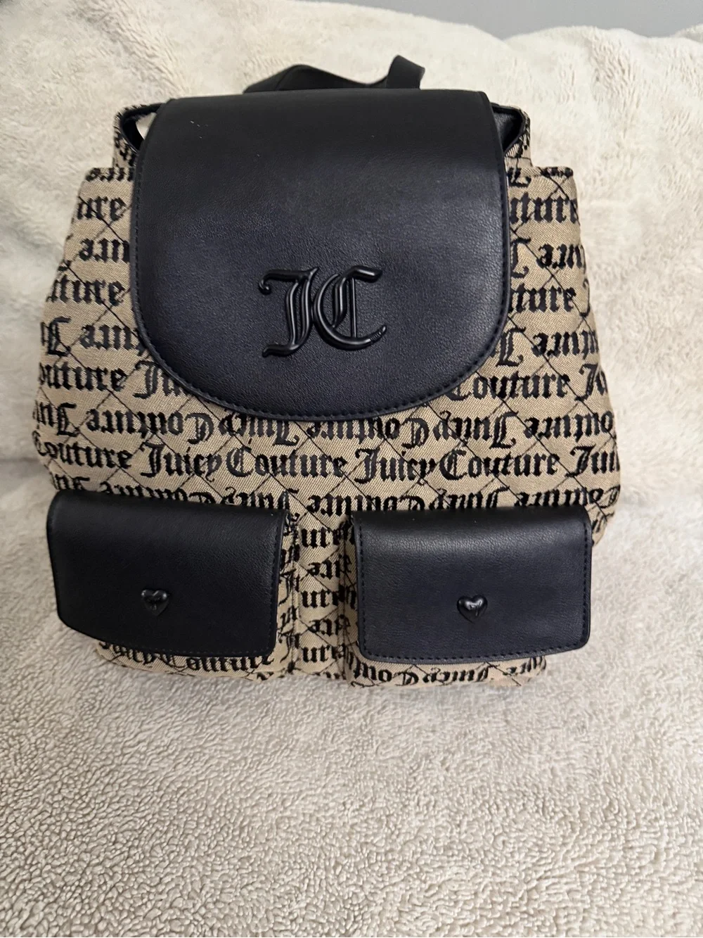 Juicy Couture Black & Beige Logo Canvas Backpack